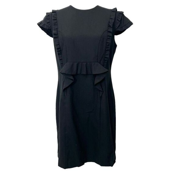 Miu Miu Size 6 Short Sleeve Wool Black Ruffle Trim Sheath Dress Women’s - Picture 1 of 11